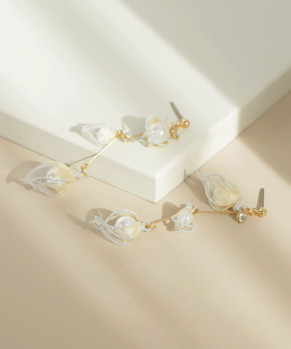 パール×クリアフラワーピアス