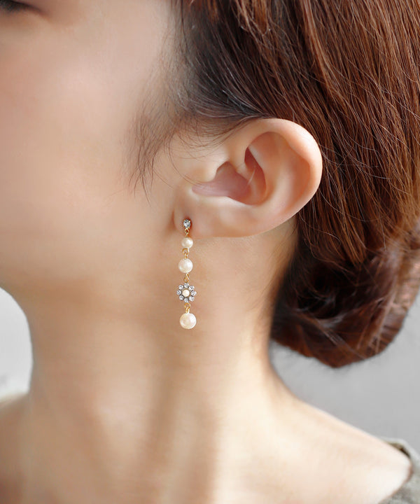 ビジューフラワー×パールピアス