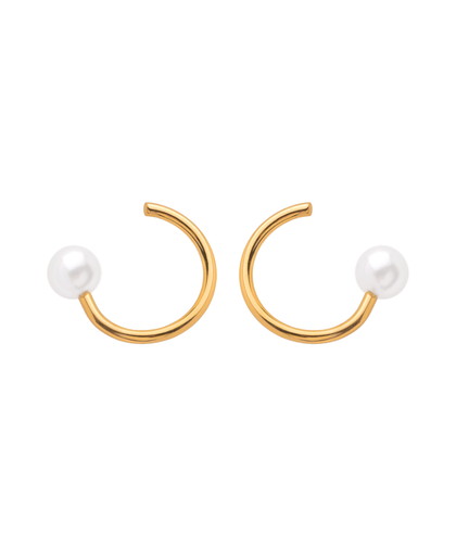 【ステンレス】パール×メタルラインピアス