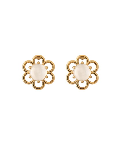 【ステンレス】ストーン×メタルフラワーピアス