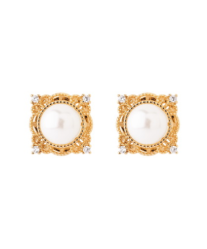 パール×レースデザインピアス