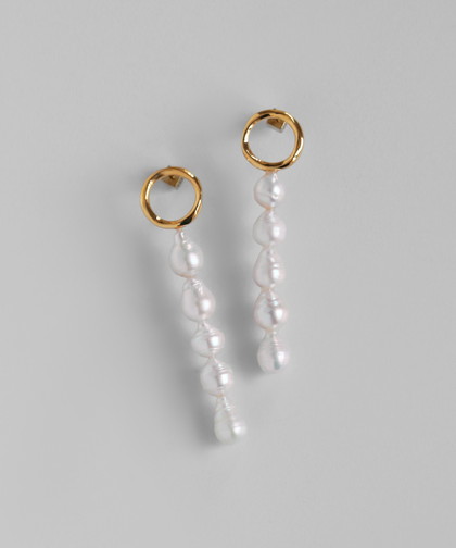 パール×メタルサークルロングピアス[UMU][Ownideal]
