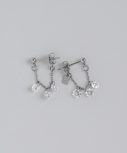 ビジュー×チェーンバックキャッチピアス[ステンレス][Sheerchic]